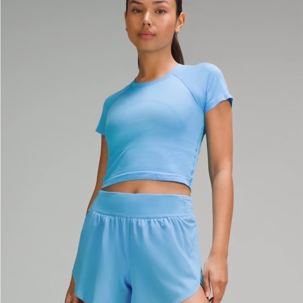 Swiftly Tech Cropped Short-Sleeve Shirt 2.0 - Size 6 - Kayak Blue